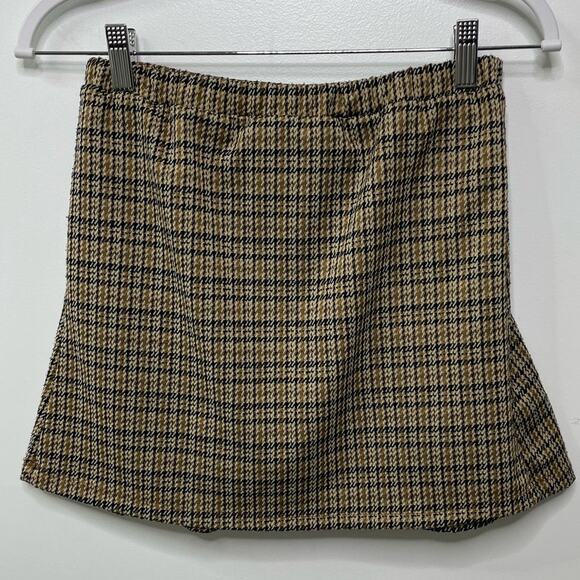 Knitworks Plaid Pattern High Waisted Pleated Mini Skirt Yellow Junior Size XL/16 - Picture 3 of 6